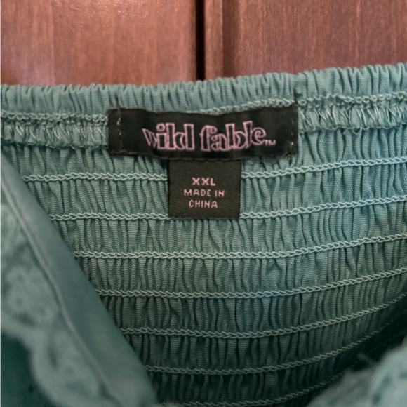 NWOT Wild Fable Eyelet Lace Peplum Lace Up Crop Tank Cami Tie Front Aqua Green - Picture 7 of 9